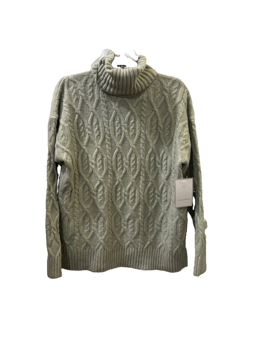 Calligraphie Turtle Neck Cable Knit Fisherman Sweater Sage Green Soft Size M